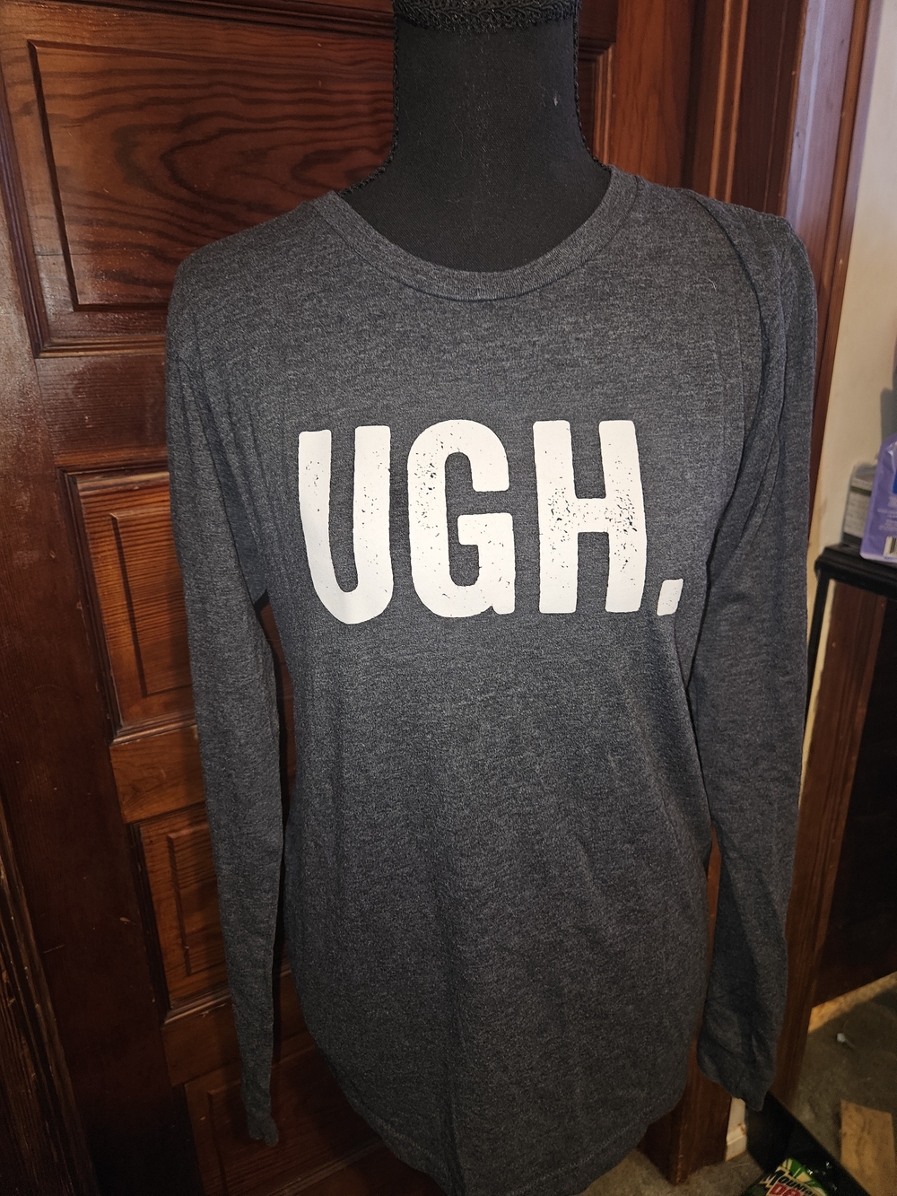Bella Canvas Womens Long-Sleeve Graphic Tee - Charcoal with White 'UGH.'